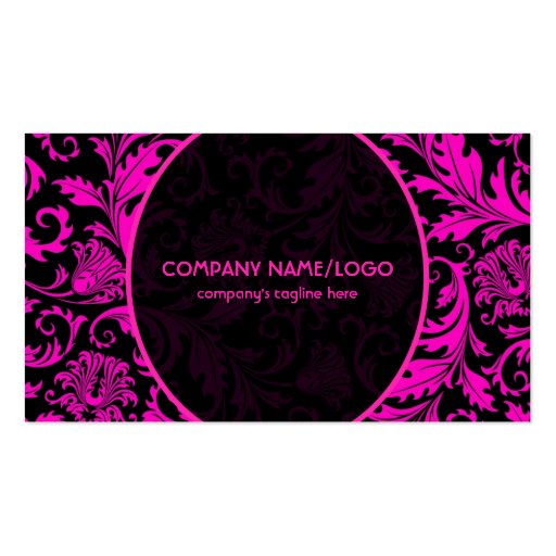 Black And Pink Vintage Floral Damasks Pattern Business Card Templates (front side)