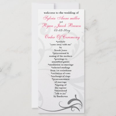 black and pink  Wedding program Custom Rack Cards