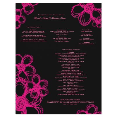 Black and Pink Wild Flowers Wedding Program Letterhead Template by TheBrideShop