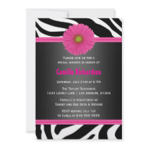 Black and Pink, Zebra Bridal Shower Invitation