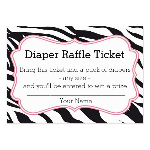 Black and Pink Zebra Diaper Raffle Ticket Business Card Template (front side)