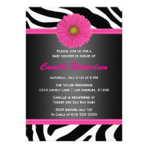 Black and Pink, Zebra, Girl Baby Shower Invitation