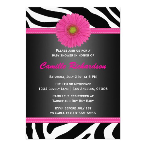 Black and Pink, Zebra, Girl Baby Shower Invitation