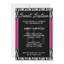 Black and Pink Zebra Pattern Sweet 16 Birthday invitations by augustafternoon Black and Pink Zebra Pattern Sweet 16 Birthday invitations
