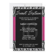 Black and Pink Zebra Pattern Sweet 16 Birthday invitation