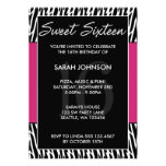 Black and Pink Zebra Pattern Sweet 16 Birthday Personalized Invites