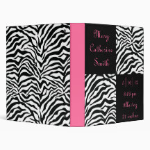 Black and Pink Zebra Print Baby Book 3 Ring Binder