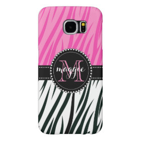 Black and Pink Zebra Print Custom Monogram girly Samsung Galaxy S6 Cases