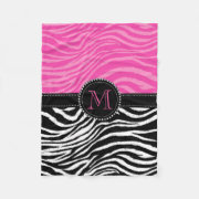 Black and Pink Zebra stripes stripy striped Print Custom Monogram fancy girly diva personalized throw blankets