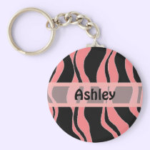 Black and Pink Zebra Stripe Personalized Keychain