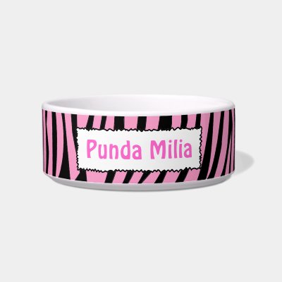 Black and Pink Zebra Stripes Personalized Pet Bowl Cat Bowl