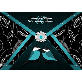 Black and Pool Blue Love Birds Wedding Invitations invitation