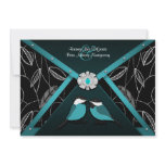 Black and Pool Blue Love Birds Wedding Invitations