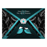 Black and Pool Blue Love Birds Wedding Invitations