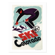 Black and Purple Clothed Skier postcards