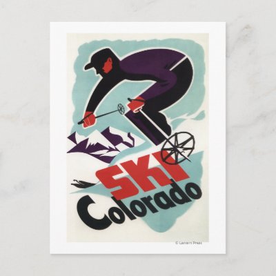 Black and Purple Clothed Skier Post Cards