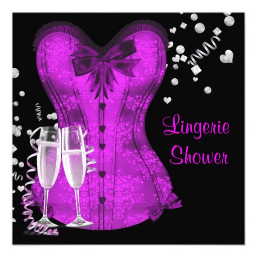 Black and Purple Corset Bachelorette Bridal Shower Personalized Announcements