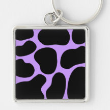 Black and Purple Cow Print Pattern. Key Chains