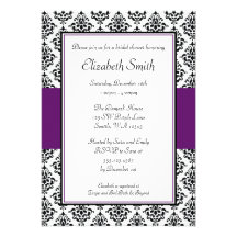 Black and Purple Damask Bridal Shower Invitation