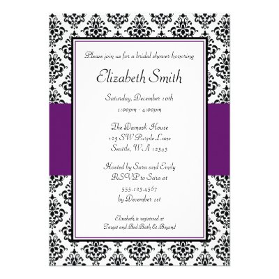 Black and Purple Damask Bridal Shower Invitation