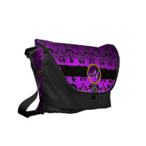 BLACK AND PURPLE DAMASK MONOGRAM,Amethyst Commuter Bags