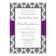 Black and Purple Damask Wedding Invitation