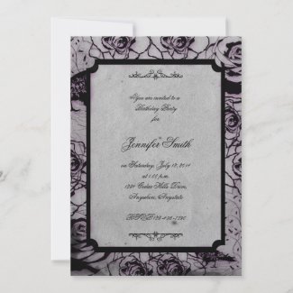Black and Purple Gothic Rose Birthday Invitation zazzle_invitation