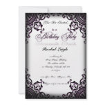 Black and Purple Gothic Scroll Birthday Invitation
