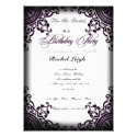 Black and Purple Gothic Scroll Birthday Invitation
