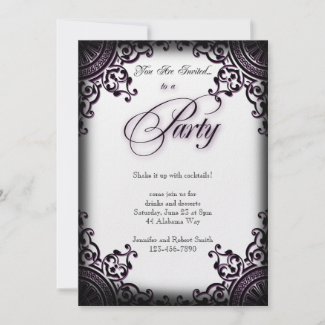 Black and Purple Gothic Scroll Party Invitation zazzle_invitation