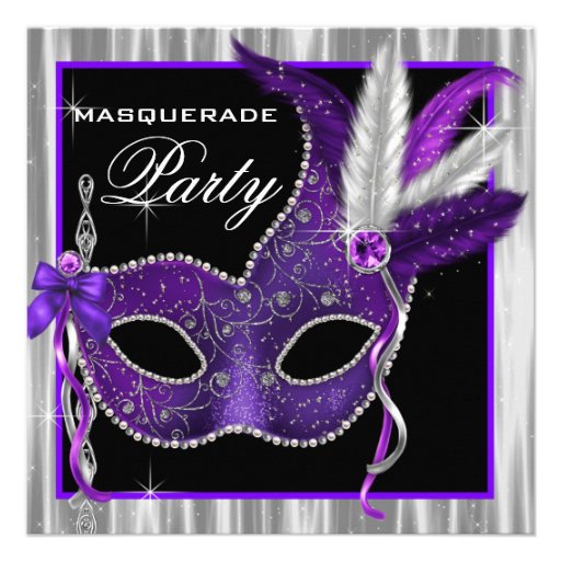 Black and Purple Masquerade Party Custom Invites