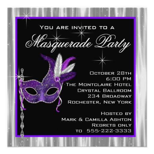 Black and Purple Masquerade Party Custom Invites