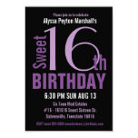 Black and Purple Modern Text Sweet 16th Party Personalized Invite