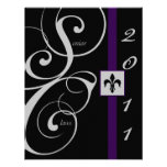 Black and Purple Scroll Ribbon Graduation Invitations