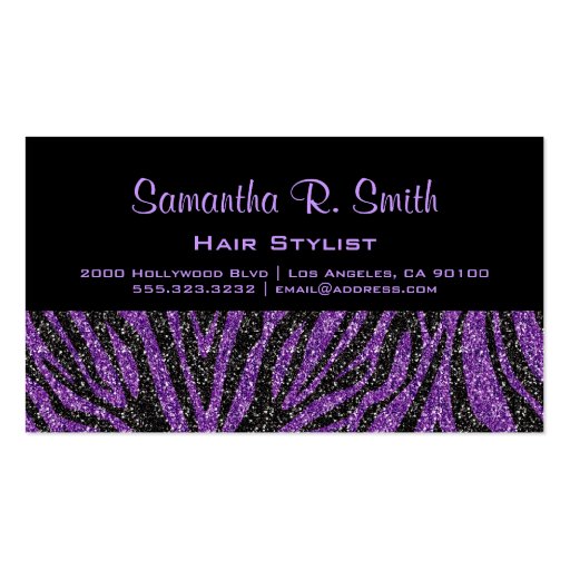 Black and Purple Zebra Professional Business Card (front side)