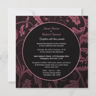 Black and Raspber Damask Wedding Invitation Square zazzle_invitation