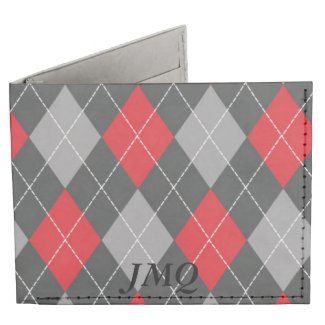 Black and Red Argyle Bifold Wallet