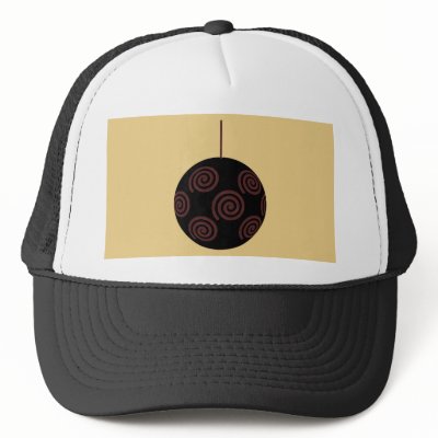 Black and Red Christmas Bauble on Gold Color Mesh Hats by Graphics_By_Metarla