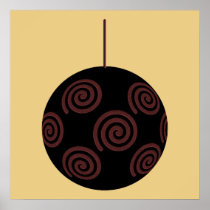 Black and Red Christmas Bauble on Gold Color Print