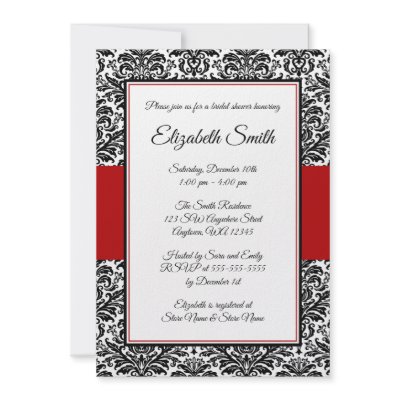 Black and Red Damask Bridal Shower Custom Announcement by printcreekstudio