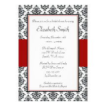 Black and Red Damask Bridal Shower Custom Announcement