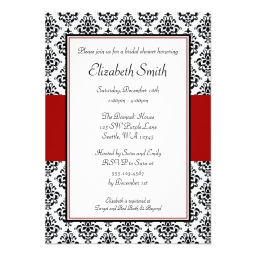 Black and Red Damask Bridal Shower Invitations
