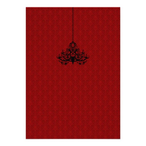 Black and Red Damask Chandelier Bachelorette Party Personalized Announcements