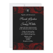 Black and red damask Invitation with monogram invitation