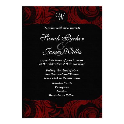 Black and red damask Invitation with monogram