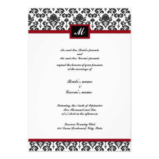 Black and Red Damask Monogram Wedding Invitation