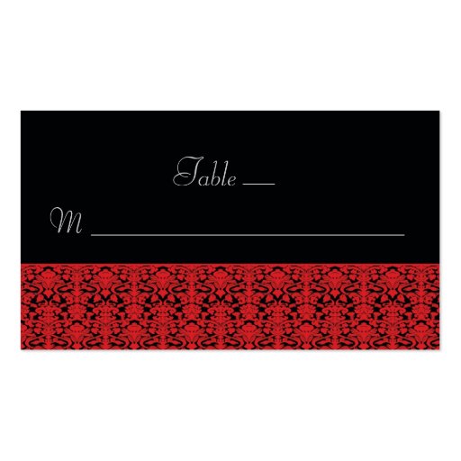 Black and Red Damask Place Cards Business Cards (front side)