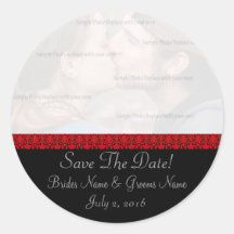 Black and Red Damask Save The Date Stickers