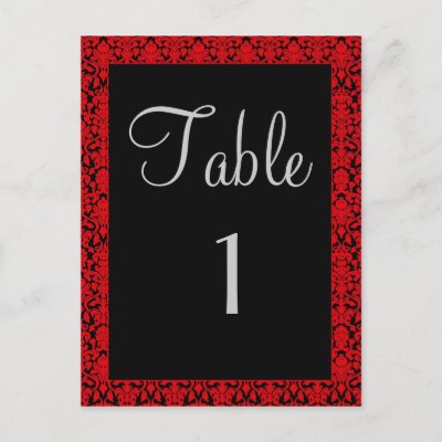 Black and Red Damask Table Number Cards Postcards