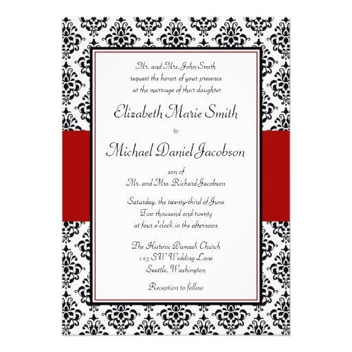 Black and Red Damask Wedding Invitation